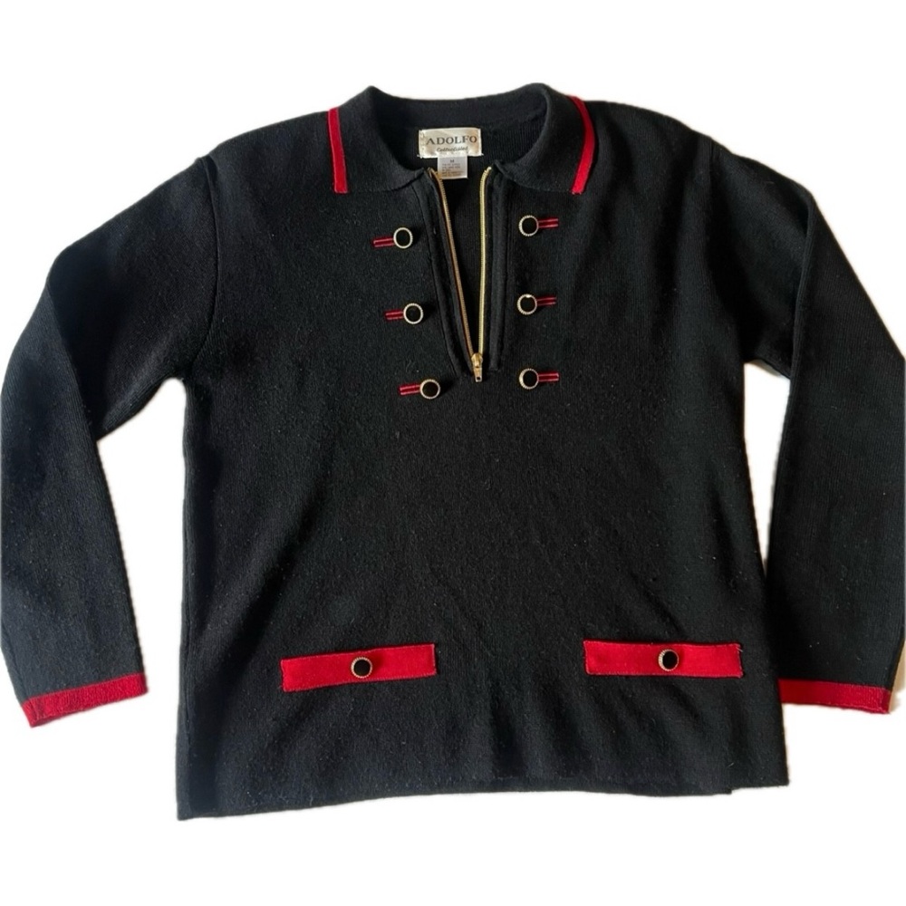 Vintage Adolfo Collectibles Black and Red Zip Up Sweater Military Circus